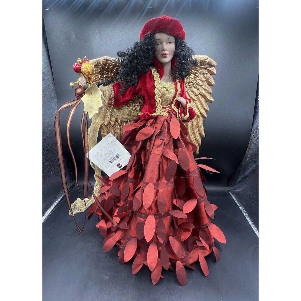 16” African American Angel Tree Topper Burgundy Gold Christmas NWT Burlington